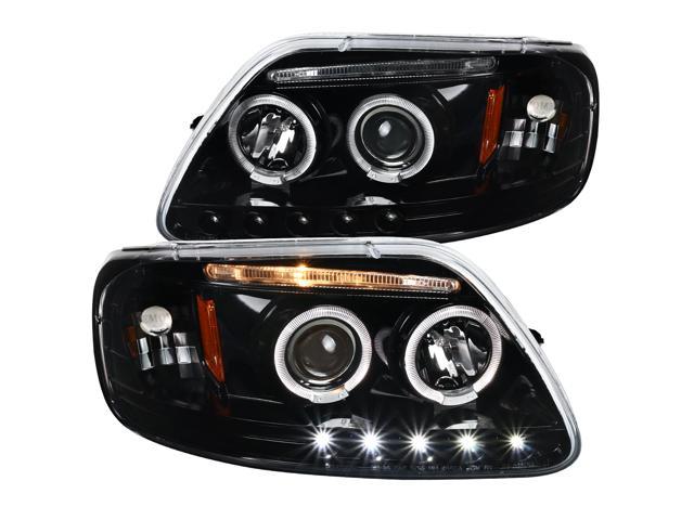 Spec D Tuning For 1997 03 Ford F150 Led Strip Halo Jet Black Projector Headlights Left Right 1997 1998 1999 00 01 02 03 Newegg Com