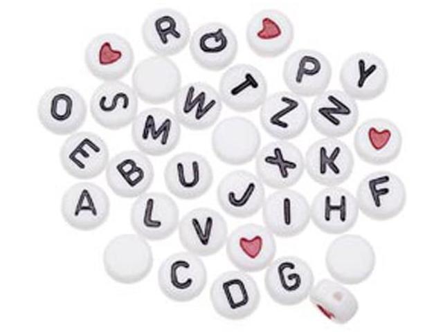 Alphabet Beads 7mm 250//Pkg-White Round W//Black Letters