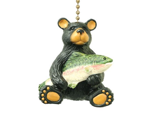 Black Bear With Fish Catch Nature Lover Decorative Ceiling Fan Pull