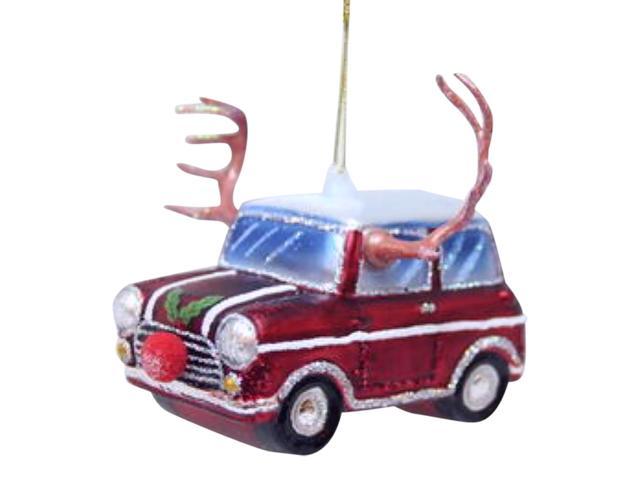 december diamonds car with reindeer antlers and red nose glass holiday ornament newegg com newegg com