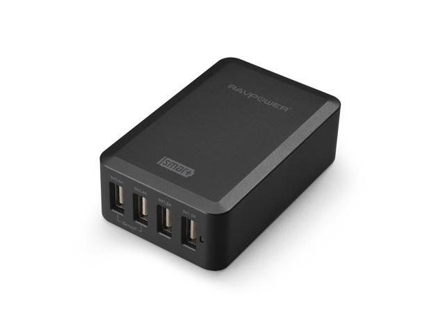 RAVPower 40W / 7.2A 4-Port iSmart USB Wall Charger / USB Desktop Charging Station for iPhone 6 plus, 6; iPad; Galaxy; Kindle; Google Nexus; Nokia Lumia; HTC; LG; External Battery Pack and More (Black)