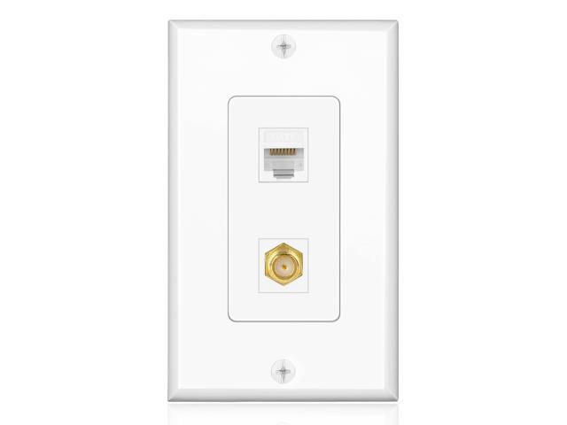 Ethernet Coax Wall Plate With 1 Rj45 Port And Gold Plated Tv F Type Coaxial Cable Connector Socket For Cat6 Cat5e Cat5 Jack White Newegg Com - Custom Wall Plate Builder