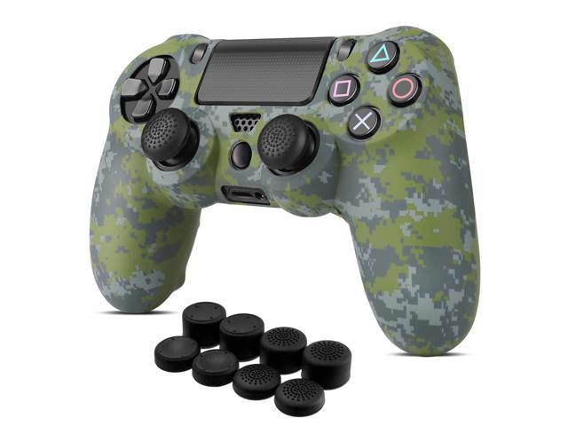 PS4 / Slim / Pro Controller Skin Grip Cover Case Set - Protective Soft Silicone Gel Rubber Shell & Anti-slip Thumb Stick Caps for Sony PlayStation 4 Controller Gaming Gamepad (Camo Mosaic Green)