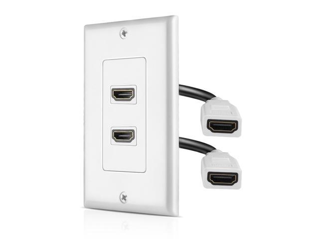 HDMI Wall Plate - Dual (2 Port) HDMI Socket Plug Jack Outlet Decorative Face Cover Mount Panel with 4K UHD ARC Ethernet Pass-Thru Support Flexible High Speed Extension Pigtail Coupler Cable