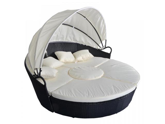 Outdoor Patio Sofa Furniture Round Retractable Canopy Daybed Black Outdoor Patio Sofa Furniture Round Retractable Canopy Daybed Black Wicker Rattan