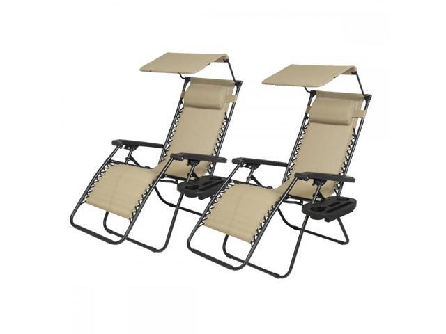 New 2 Pcs Tan Zero Gravity Chair Lounge Patio Chairs With Canopy New 2 Pcs Tan Zero Gravity Chair Lounge Patio Chairs With Canopy Cup Holder H074