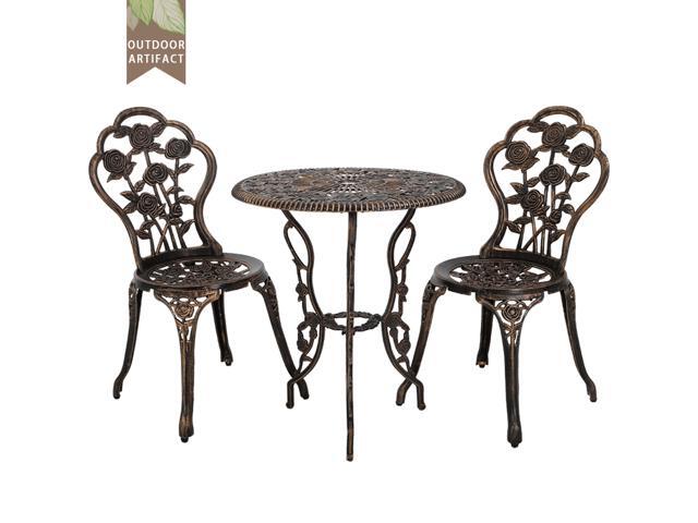 New Patio Furniture Tulip Design Cast Aluminum Bistro Set In Antique Copper As3 Newegg