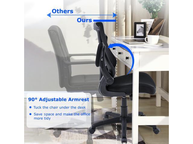 Ergonomic Office Chair Desk Chair Mesh Computer Chair with Lumbar Support Flip Up Arms Swivel Rolling Adjustable Mid Back Computer Chair for Women Men Adults,Black 