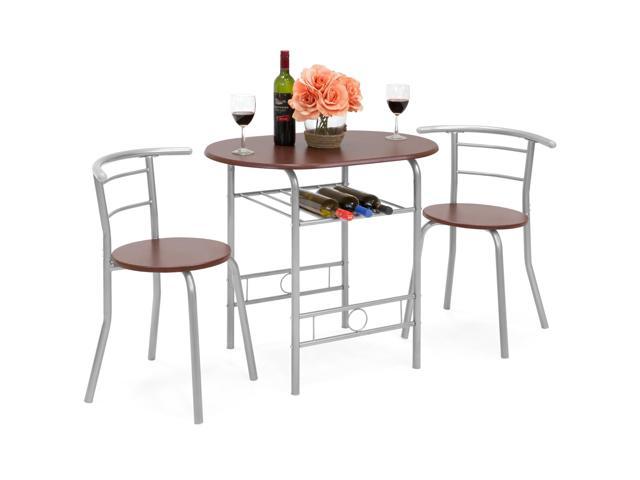 Best Choice Products 3 Piece Wooden Kitchen Dining Room Round Table And Chairs Set W Built In Wine Rack Espresso Newegg Com