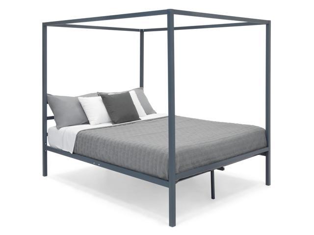 Best Choice S 4 Corner Post Steel Canopy Queen Platform Bed Frame W Headboard Metal Slats Gray Newegg Com