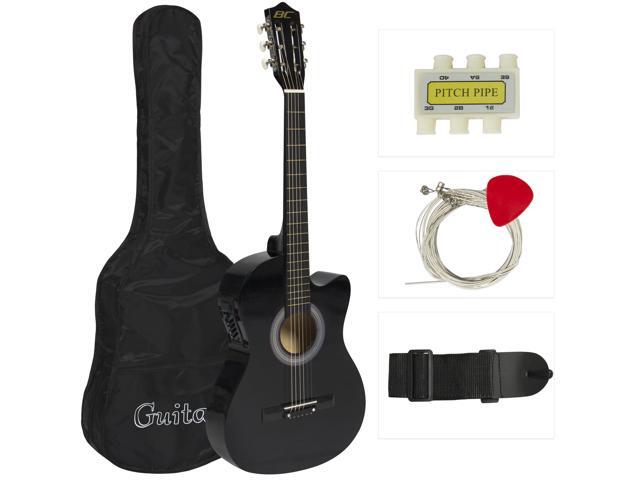 38in Beginners Acoustic Electric Cutaway Guitar (w/ Case, Extra Strings, Strap, Tuner, & Pick) (More Colors)