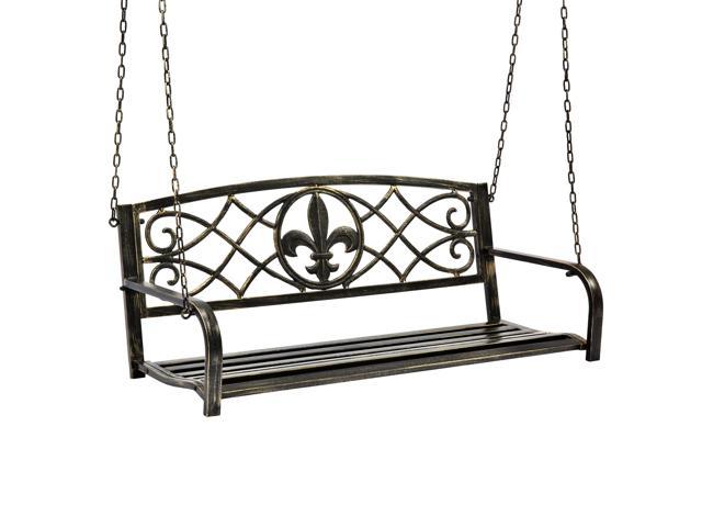 Weight Capacity 485lbs Rustic Bronze Love Seat Hanging Metal Patio Swing Chair Henf Outdoor Patio Porch Swing Bench Swing Bench With Chains Porch Swings