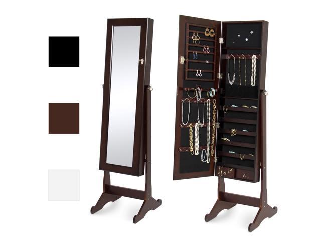 Best Choice Products Mirrored Cabinet Jewelry Armoire W 6 Shelves Stand Rings Necklaces Hooks Bracelet Rod Brown Newegg Com