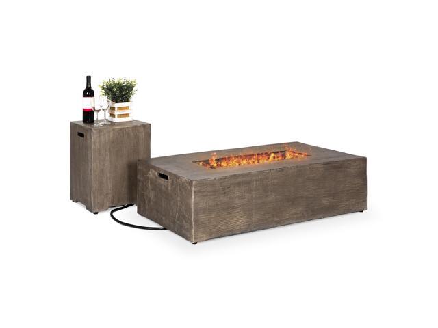 Best Choice Products 48x27in 50 000 Btu Patio Propane Fire Pit Table Side Tank Storage W Wood Finish Cover
