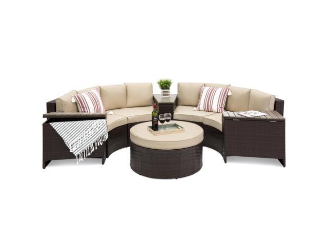 Best Choice Products 8 Piece Half Circle Wicker Sectional Sofa Set W Waterproof Cushions Wedge Storage Tables Brown Newegg Com