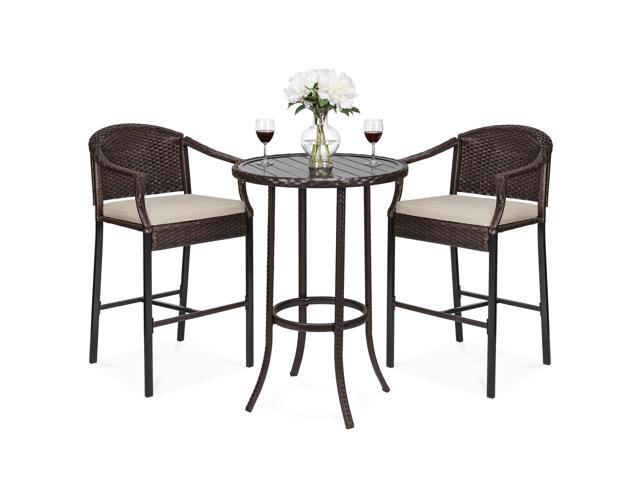 Best Choice Products 3 Piece Outdoor Wicker Table Bar Set For