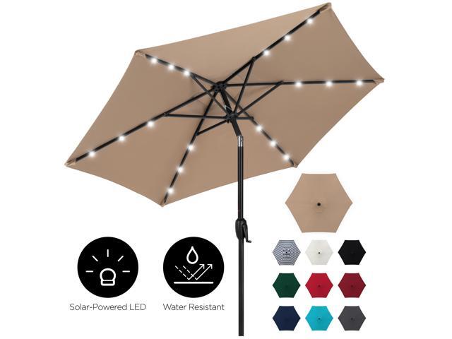 Best Choice Products 7 5ft Outdoor Solar Patio Umbrella For Deck Pool W Tilt Crank Led Lights Tan Newegg Com