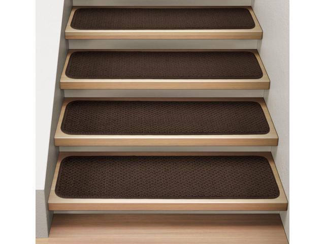 Set Of 15 Attachable Indoor Carpet Stair Treads Chocolate Brown Set Of 15 Attachable Indoor Carpet Stair Treads Chocolate Brown 8 In X