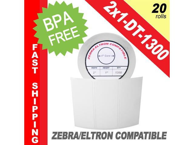 Zebra/Eltron-Compatible 2 x 1 Labels (2" x 1") -- BPA Free! (20 Rolls; 1,300 Labels)