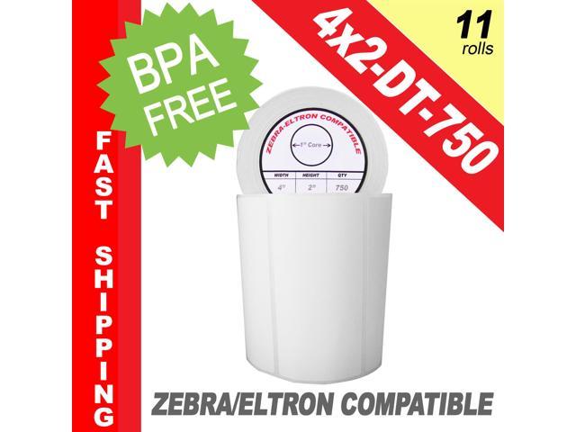Zebra/Eltron-Compatible 4 x 2 Labels (4" x 2") -- BPA Free! (11 Rolls; 750 Labels per Roll)