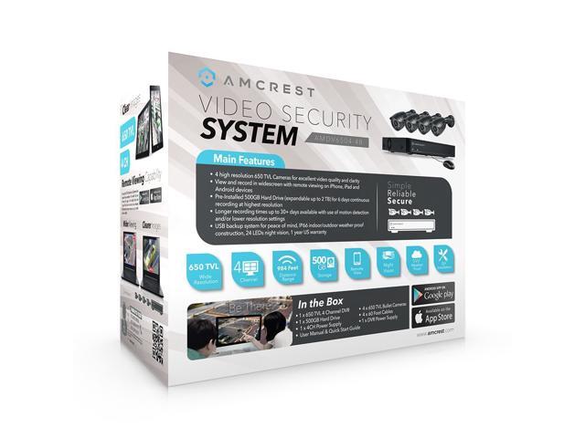 Amcrest 650 TVL 4CH Video Security System w// 500GB 4X Bullet Cameras Refurbished