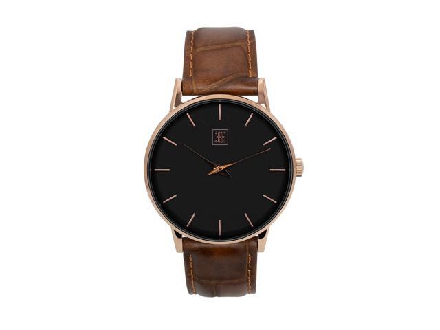 mens watch black face brown band