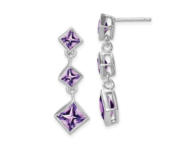 925 Sterling Silver Rhodium-plated Amethyst /& Diamond Dangle Earrings