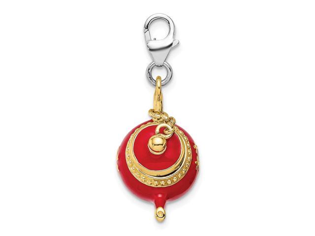 Sterling Silver Enameled 3-D Gold Plated Lamp W//Lobster Clasp Charm