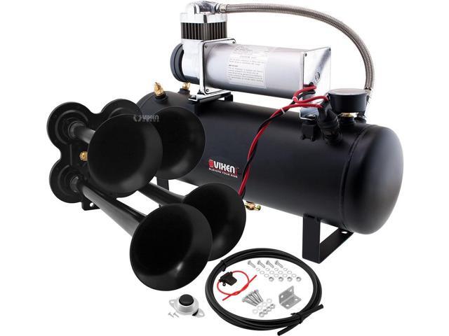 Super Loud dB 1.5 Gallon Tank Complete Onboard System- 200psi Air Compressor 4 Trumpets Vixen Horns Train Horn Kit for Trucks//Car//Semi Fits Vehicles Like Pickup//Jeep//RV//SUV 12v VXO8315//4124C