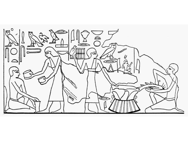 Ancient Egypt Fish Dealer Na Fish Dealer Cleaning A Fish While He Haggles About The Price With His Customer Drawing After A Fresco In A Tomb At