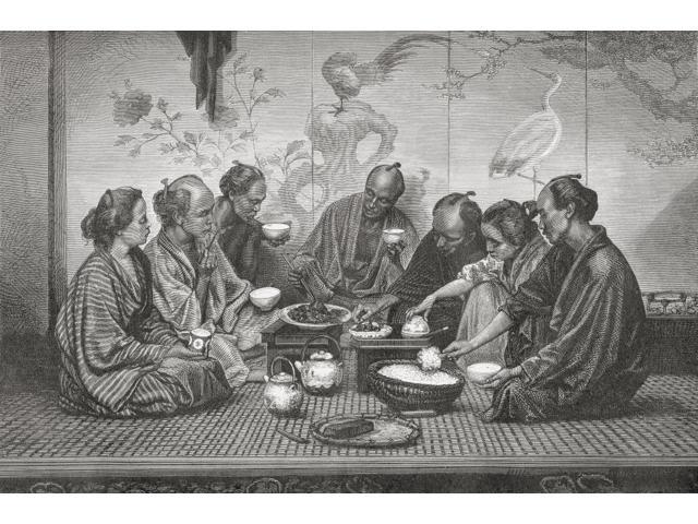 A Japanese Middle Class Familys Mealtime In The 19th Century From El Mundo En La Mano Published 1875 Poster Print 18 X 11