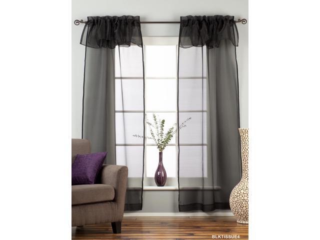 Black Rod Pocket W Attached Valance Sheer Tissue Curtains Piece