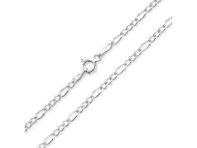 925 Sterling Silver 4.7mm Polished Pave Flat Figaro Link Chain Necklace 7-24