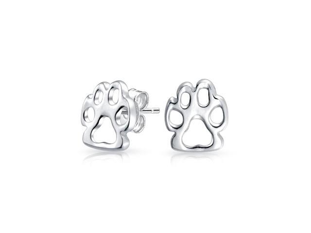 Tiny Bff Dog Cat Puppy Kitten Paw Print Animal Lover Pet Paw Stud Earrings For Women For Teen 925 Sterling Silver