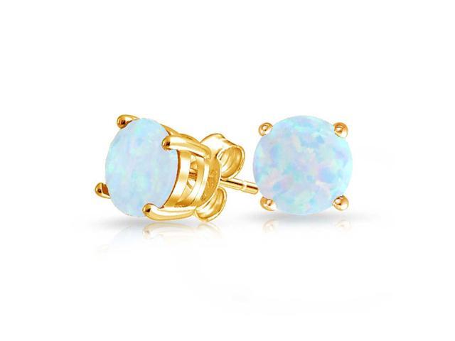14k Gold or Sterling Silver Light Blue Simulated Opal Ball Stud Earrings