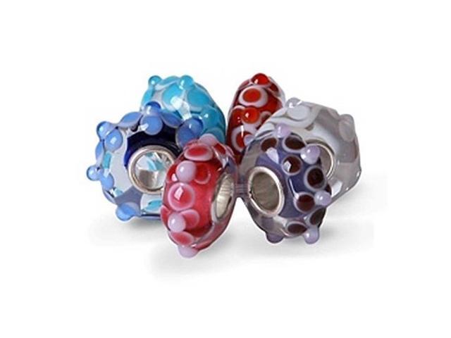 3D Dotted Six Bead Set Bundle Multicolor Murano glass Lampwork.925 Sterling Silver