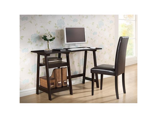 Mott Dark Brown Wood Modern Desk With Sawhorse Legs Small Newegg Com