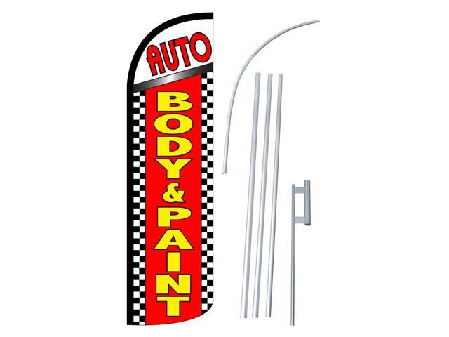 Auto Body /& Paint Brake Service Welcome King Swooper Feather Flag Sign Kit with Pole and Ground Spike Pack of 3