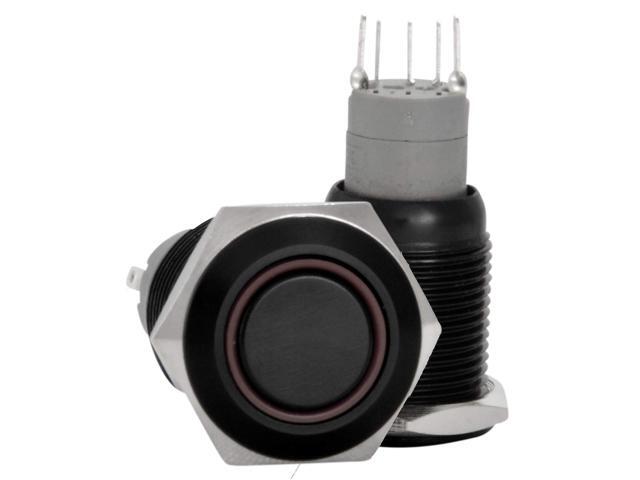 16mm 12V LED Momentary Push Button Black Metal Power Switch, Red ...