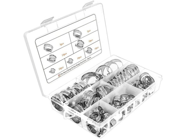 thumbnail image 2 of 60 Or 120-Piece Stainless Steel Worm Gear Hose Clamp Assortment Kit – Adjustable Round Head 2 of 4