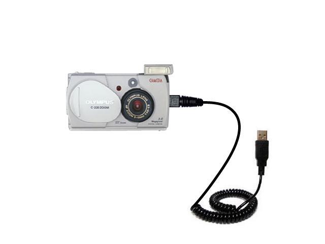 Uses TipExchange Technology Gomadic Coiled Power Hot Sync USB Cable Suitable for The Olympus T-100 Digital Camera with Both Data and Charge Features