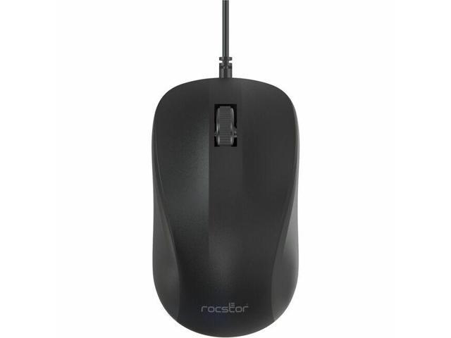 Rocstor Premium QM1 Silent Clicking USB Wired Contoured Mouse - 1200 dpi - Optical - Cable - Black - USB - 1200 dpi - Scroll Wheel - 3 Button(s) - Symmetrical