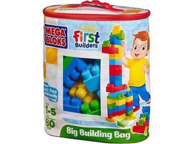 Classic Mattel Mega Bloks Big Building Bag 80 Piece Construction Set 