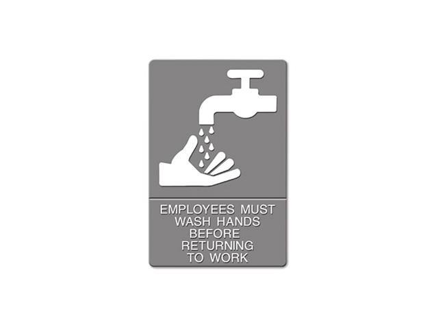 ADA Sign, Employees Must Wash Hands... Tactile Symbol/Braille, 6 x 9, Gray