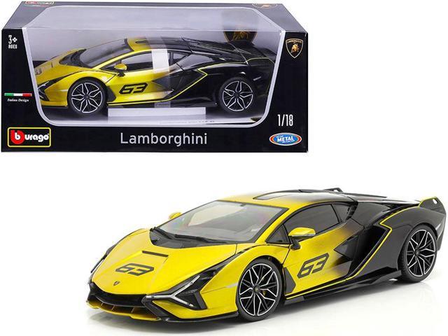 Lamborghini Sian FKP 37 #63 Yellow Metallic and Black 1/18 Diecast Model  Car by Bburago 