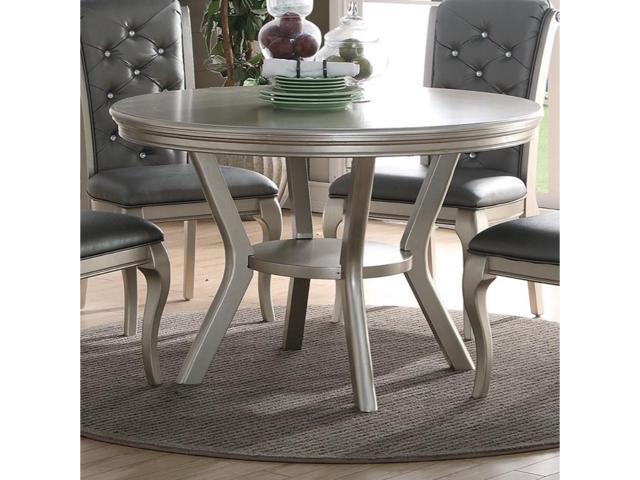 Benzara Bm171263 Rubber Wood Round Dining Table With Bottom Shelf Silver Newegg Com