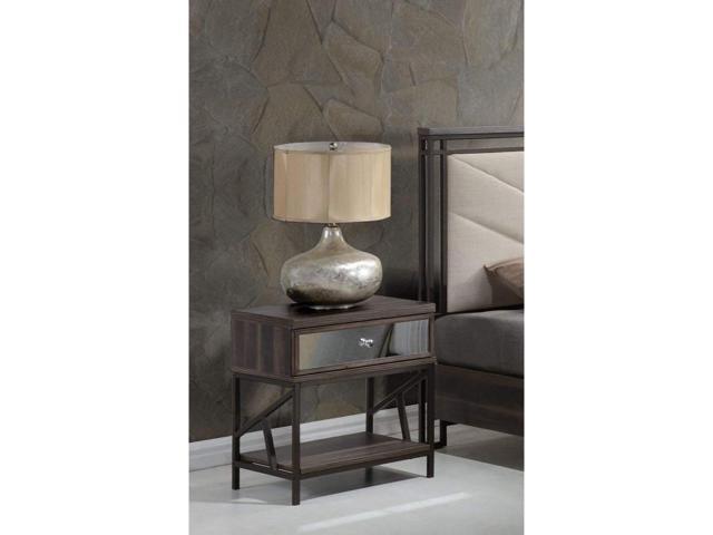 Benzara Bm185867 Wood And Metal Nightstand With Mirrored Front Drawer Walnut Brown And Black Newegg Com