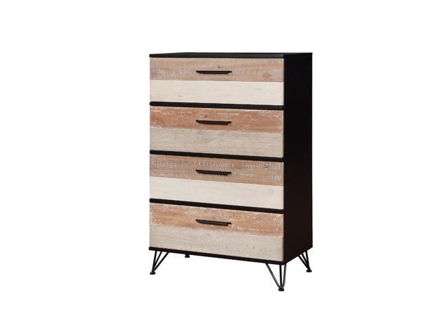 Benzara Bm186305 Four Drawer Solid Wood Chest With Triple Bar