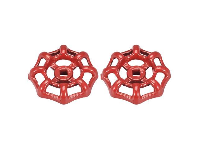 Square Broach 6x6mm Wheel OD 56mm Paint Iron Red 2Pcs Round Wheel Handle 