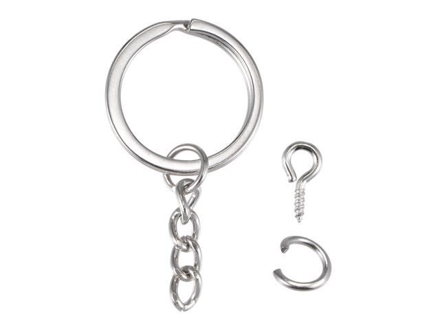 White K Metal Key Ring Double Split Clasp Connection Keyring Hoops Connectors 